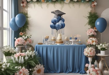 Elegant bridal shower arrangement featuring soft pastel decorations and floral centerpieces.