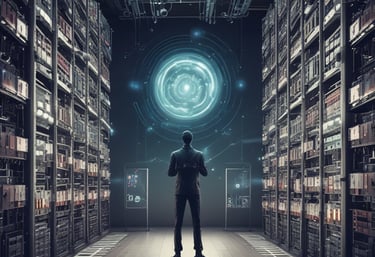 A modern workspace showing a laptop with automation software on screen.