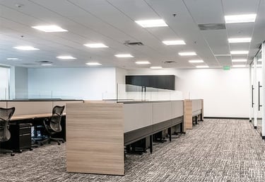 Bright modern office with energy-efficient LED panel lights Victoria BC