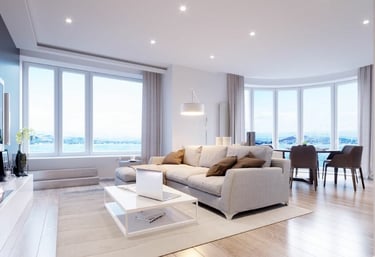 Modern residential living room with recessed LED lights in Victoria BC home