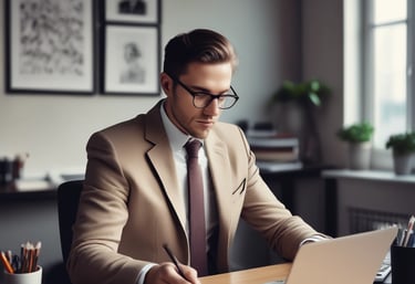Modern office workspace featuring Malaysian icons and technology devices.