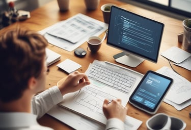 A professional technician assisting a Malaysian office team with computer setup.