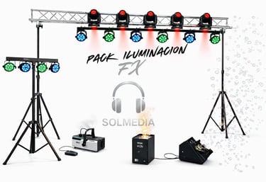 CABEZAS MÓVILES, PAR LED, MÁQUINA DE HUMOS, MÁQUINA DE CHISPAS, MÁQUINA DE POMPAS EN SEVILLA