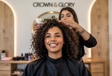 Illustration élégante d'une femme aux cheveux texturés, symbolisant la beauté naturelle et les soins