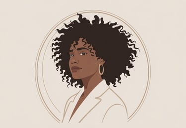 Illustration artistique d’une femme noire aux cheveux crépus, représentée avec élégance et assurance