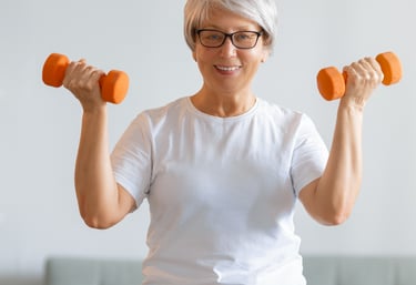 Older woman doing virtual physiotherapy with The London Physio