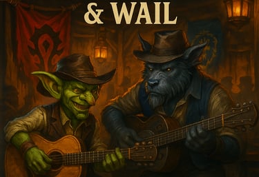 a man playing guitar and a woman playing guitar, world of warcraft, wow, music