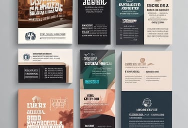 A folded paper brochure with a minimalist design is placed upright against a neutral background. The brochure has text elements, including a bold 'MF' logo and vertical text 'MOCKUPFREE.NET.'