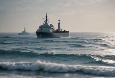 A monochrome photograph depicts a harbor scene with several parked vehicles, including a van and a car with a roof box. In the background, a large ferry or ship is visible, moored alongside. In the foreground, there is a row of bicycles secured to a railing, with wet pavement indicating recent rain.