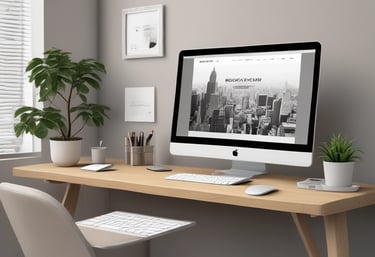 A smartphone displaying a Shopify webpage with the text 'Start your business' rests on a white surface. Next to it lies a closed notebook with geometric shapes on its cover and a sharpened pencil. A small succulent plant is visible in the top left corner.