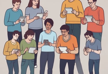 A modern interior with several people interacting with technology, including a digital currency ATM. One person is using a laptop at a table, another is standing at an ATM, and others are using their phones.