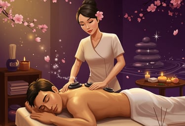 a man getting a massage by Asian woman