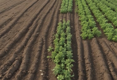 A lush green field with healthy crops growing in rich soil.