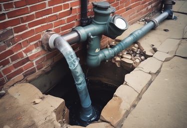 A series of parallel white pipes with multiple joints representing commercial plumbing systems in Sn