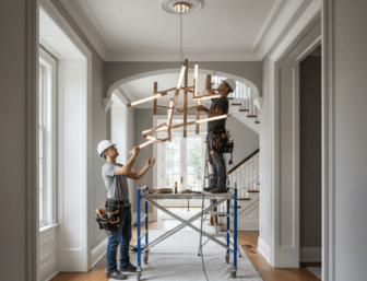Electrician in Coventry installing a lights in hall way