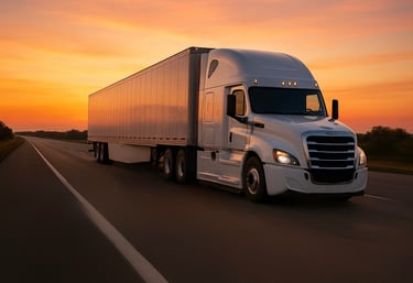 Izy Logistics dry van truck driving down a highway