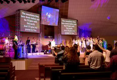 People worshipping and singing in church