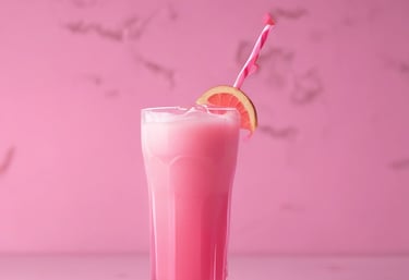 A cozy scene with a cup of tea on a white table, rose pink accents, and a handwritten note in black cursive.