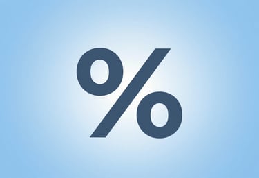 A clean icon of a percentage symbol merging with a downward arrow, symbolizing low interest rates, in #1D2D3E on a #A8C9D8 background.