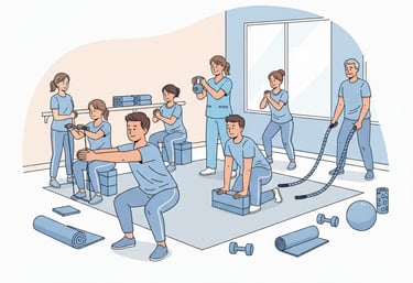 Grupo realizando ejercicio funcional terapéutico en Clínica Ikaika Salud Albacete