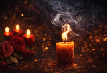 Vela encendida y luz cálida para limpieza energética y armonización