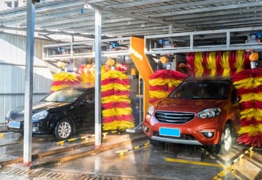 an automatic car washer with a car