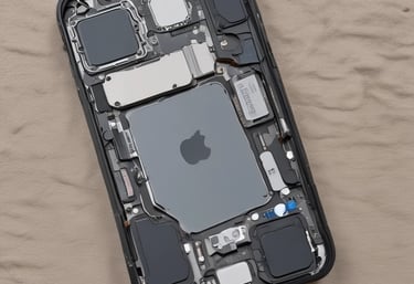 A collection of various smartphone and watch accessories is arranged neatly on a dark surface. The items include colorful phone cases with designs and labels, assorted watch bands in different materials and colors, and some packaged accessories. In addition to the tech accessories, there is a partial view of a green plant with yellow flowers and an over-ear headphone in the corner.