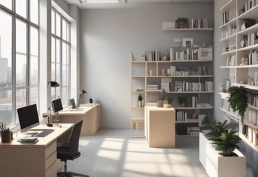 A cleaning cart is positioned in an outdoor area with a concrete building structure in the background. The cart holds a large bucket and cleaning supplies, including a striped cloth and a pink cloth hanging over the handle. A green scrubbing brush is placed on the bottom platform. Surrounding the area are vibrant flower beds with yellow and white flowers, as well as bushes and trees, contributing to a tidy and well-maintained environment.
