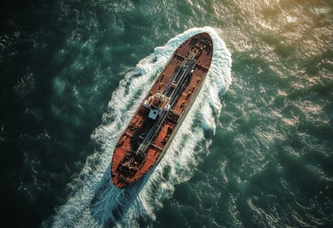 Oil tanker sailing at sea aerial view