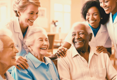 a group of people sitting around a table