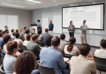 Fagpersoner i samarbejde under et fagligt oplæg om selvskade og praksisnære greb