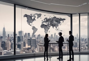 A professional team discussing legal documents in a modern office setting.