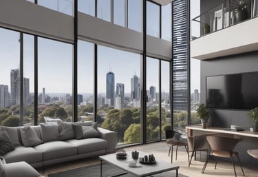 The image features a storefront at night, prominently displaying a sign with the words 'Happy Address' and 'Vacation Rentals' in bright yellow letters on a red background. Below, a large advertisement with the slogan 'Happy Address is where you feel happy' is visible, alongside logos of companies such as TripAdvisor, Airbnb, and Expedia.