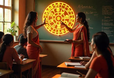 a teacher teaching astrology to a class of students