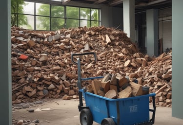 Worker carefully handling and transporting materials on a construction site.