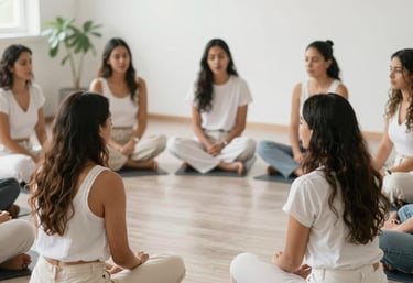 Mujeres reunidas en un taller emocional buscando encontrar equilibrio y buena energía en su vida