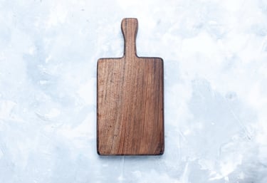 top-down view wooden serving board walnut