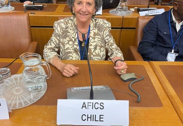 Adriana Gomez, Presidenta AFICS Chile en reunión FAFICS Viena, Julio 2025