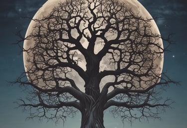 a deer standing in front of a full moon