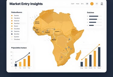 A market entry insights infographic featuring a world map and bar charts showing global business growth data.
