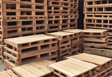 A wooden pallet painted in bright pink, with natural wood color visible in the background. The pallet is leaning against other unpainted pallets, showing a contrast between the vivid pink and the neutral tones of wood.