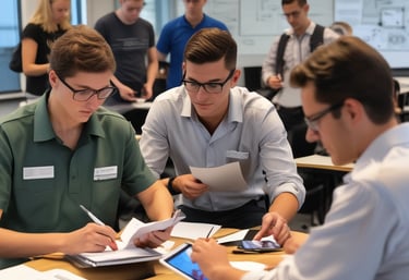 a man riding a skateboard down a street next to tall buildings