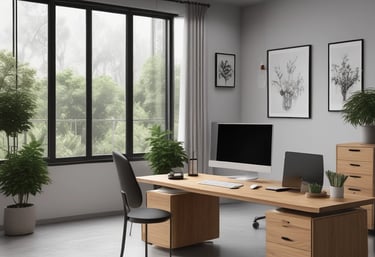 The image depicts an unfinished interior space with exposed brick walls and a concrete floor. Construction materials such as wooden boards, buckets, and other building supplies are scattered around the room. There is a partially opened doorway leading to another room, highlighting the ongoing renovation process.