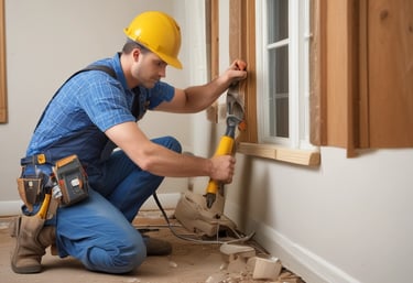 A diverse group of professionals collaborating over a laptop in a modern workspace.