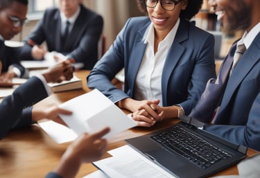 a group of business people sitting around a table