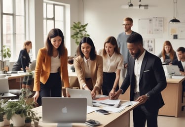 A lawyer discussing legal documents with a client in a professional office setting.