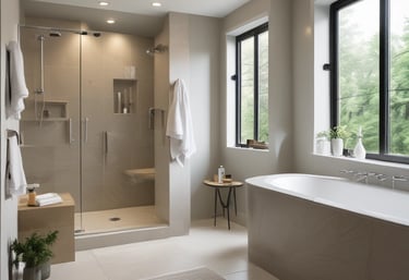 A woman in a black swimsuit is seated on a pool lift, preparing to enter a swimming pool. The setting is indoors with wooden paneling, and a wheelchair is positioned next to a door.