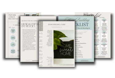 Sheets of Home Building Guides, Home Building Checklist, roadmap & planning steps for home building