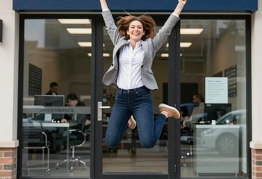Close-up of hands organizing colorful financial reports and employee files neatly on a desk.