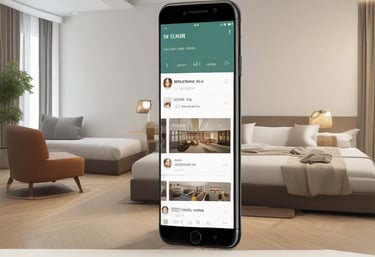 A smiling traveler using a laptop to book a hotel room online.